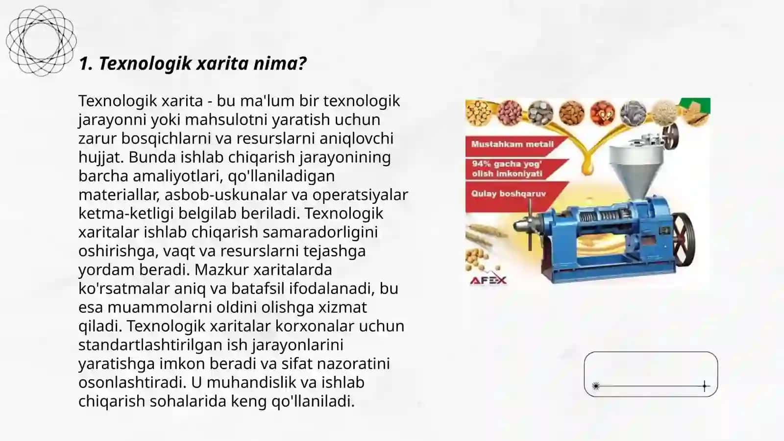 Texnologik xaritaning roli va uni ishlab chiqarish 3