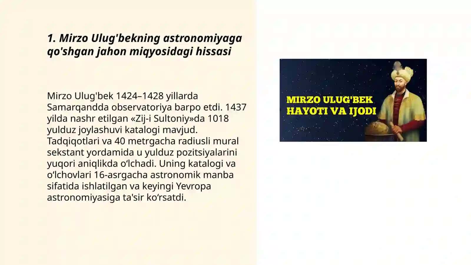 Mirzo Ulug'bekning jahon ilm-fan rivojida tutgan o'rni 3