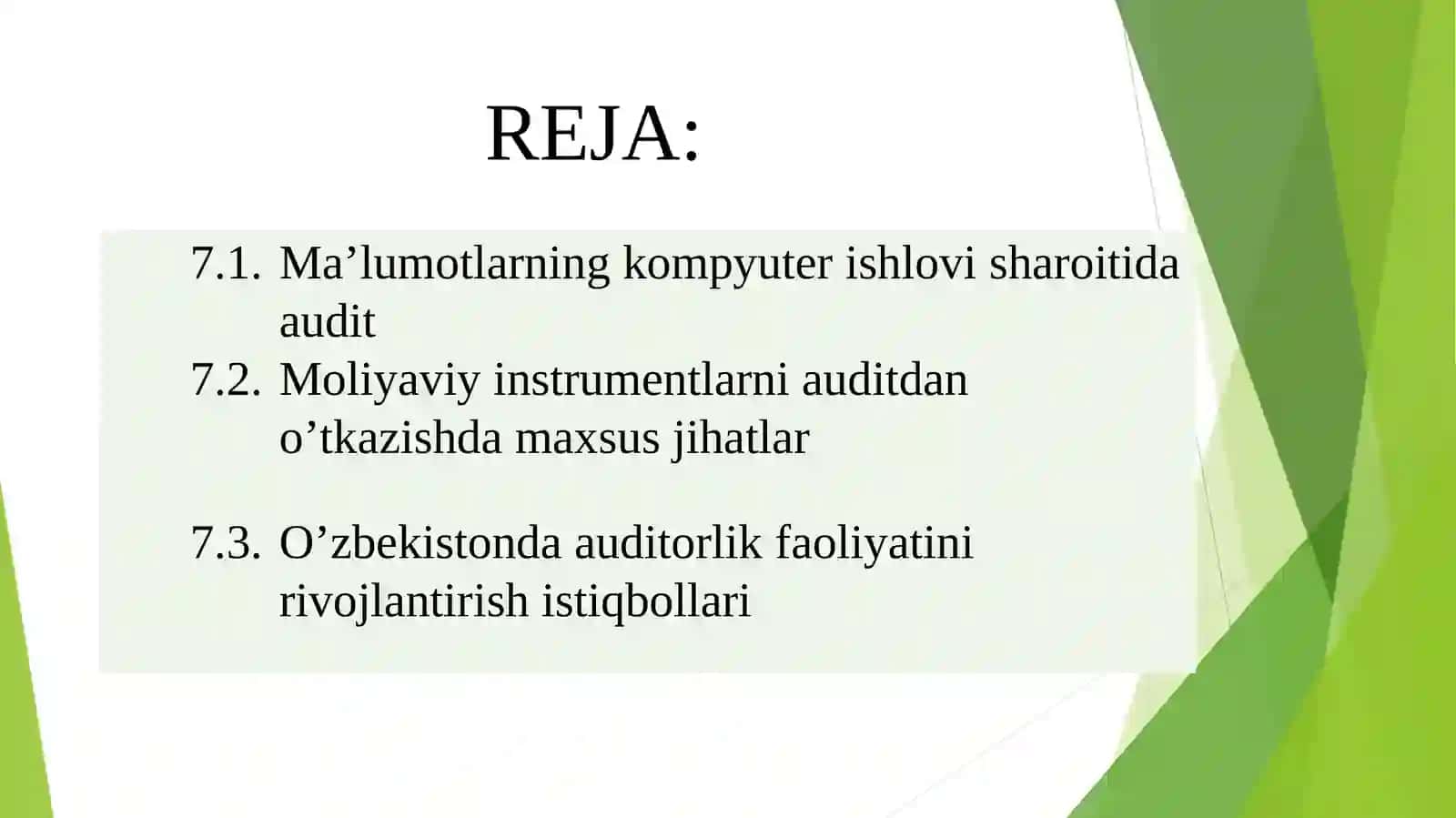 XALQARO AUDIT AMALIYOTI YUZASIDAN YO’RIQNOMA 3