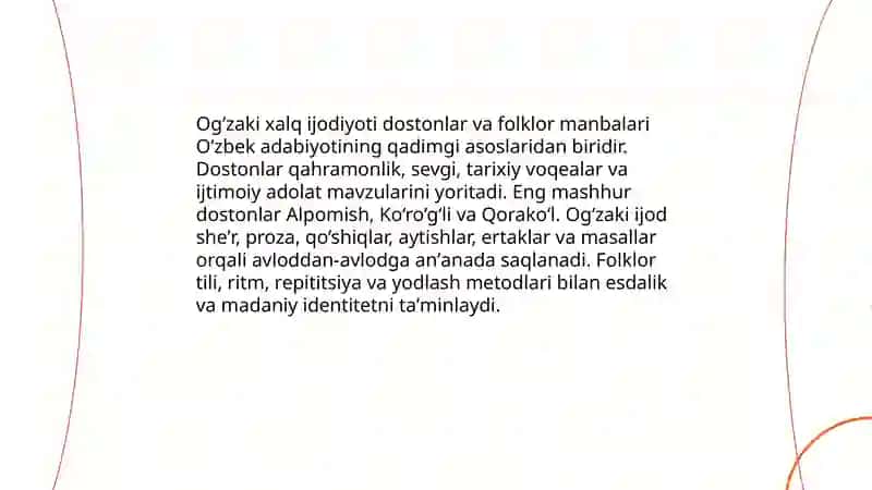 Og‘zaki xalq ijodiyoti: dostonlar va folklor manbalari 3