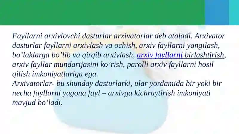 Fayllarni arxivlash va arxivator dasturlar 3