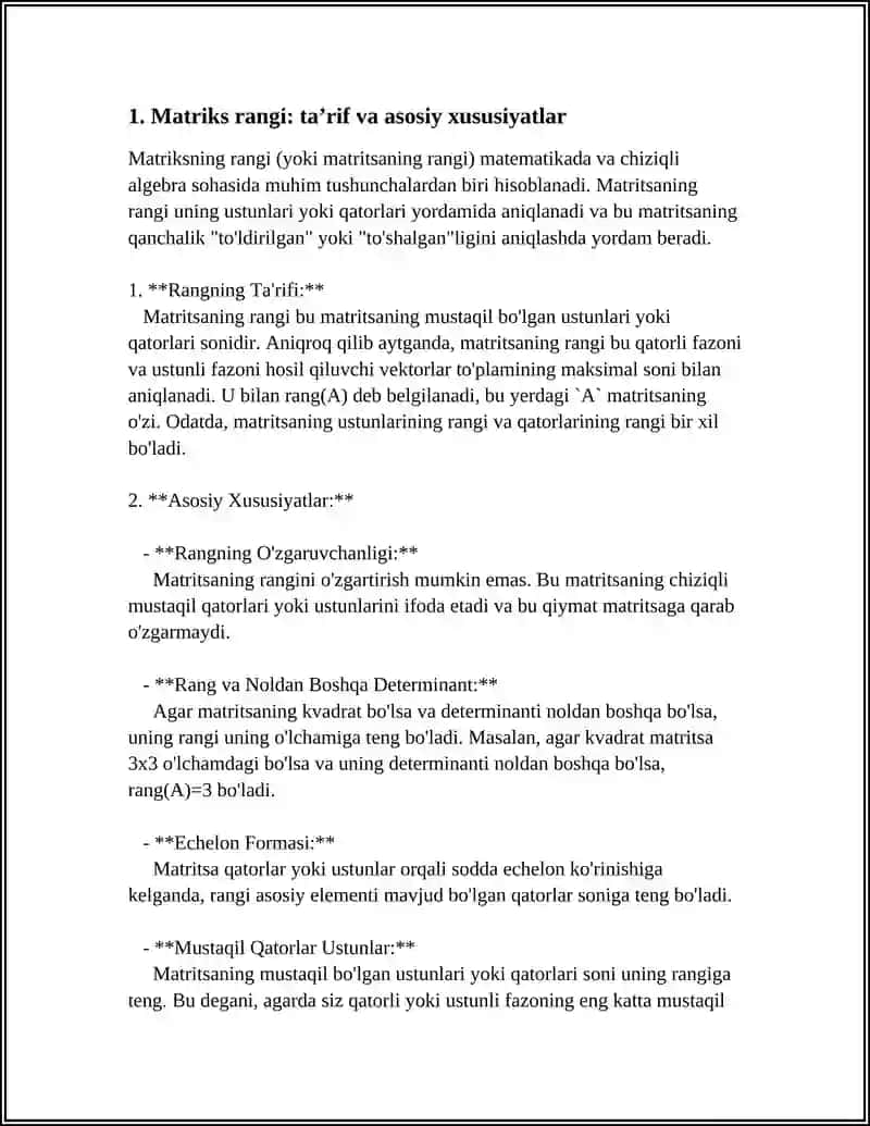 MATRITSANING RANGI HAQIDAGI TEOREMA 3
