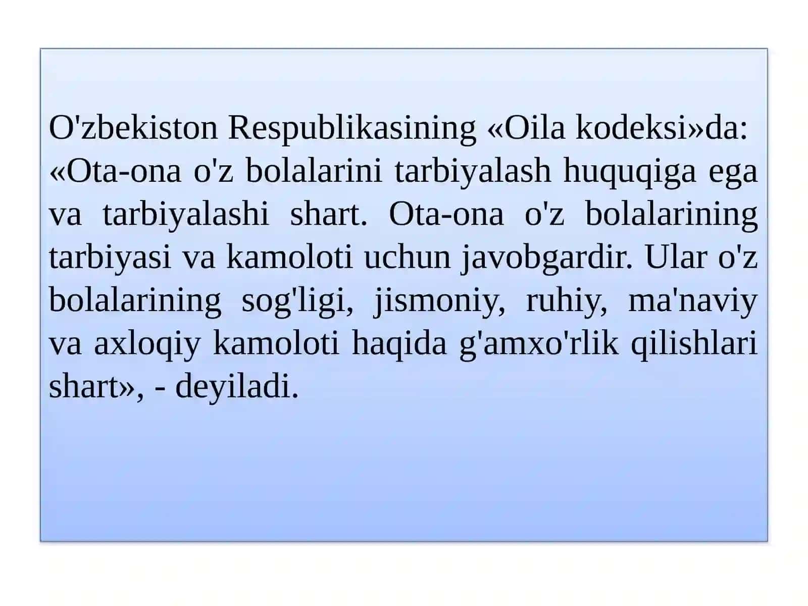 Bolam baxtli bo'lsin desangiz, Ota-onalarning bola tarbiyasiga e'tibori qanday? 3