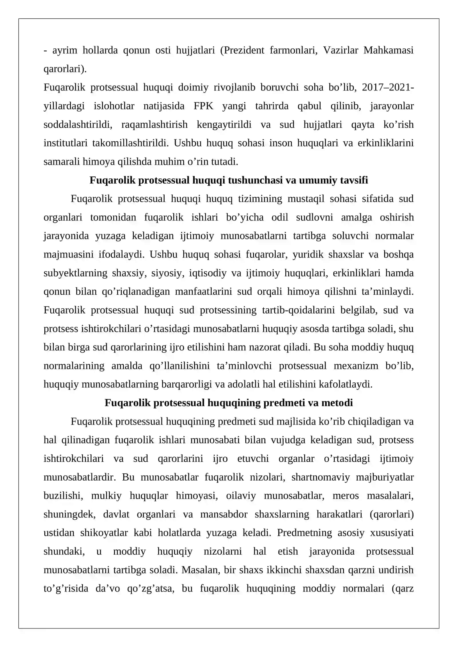 Fuqarolik protsessual huquqi tushunchasi, tizimi, manbalari 3