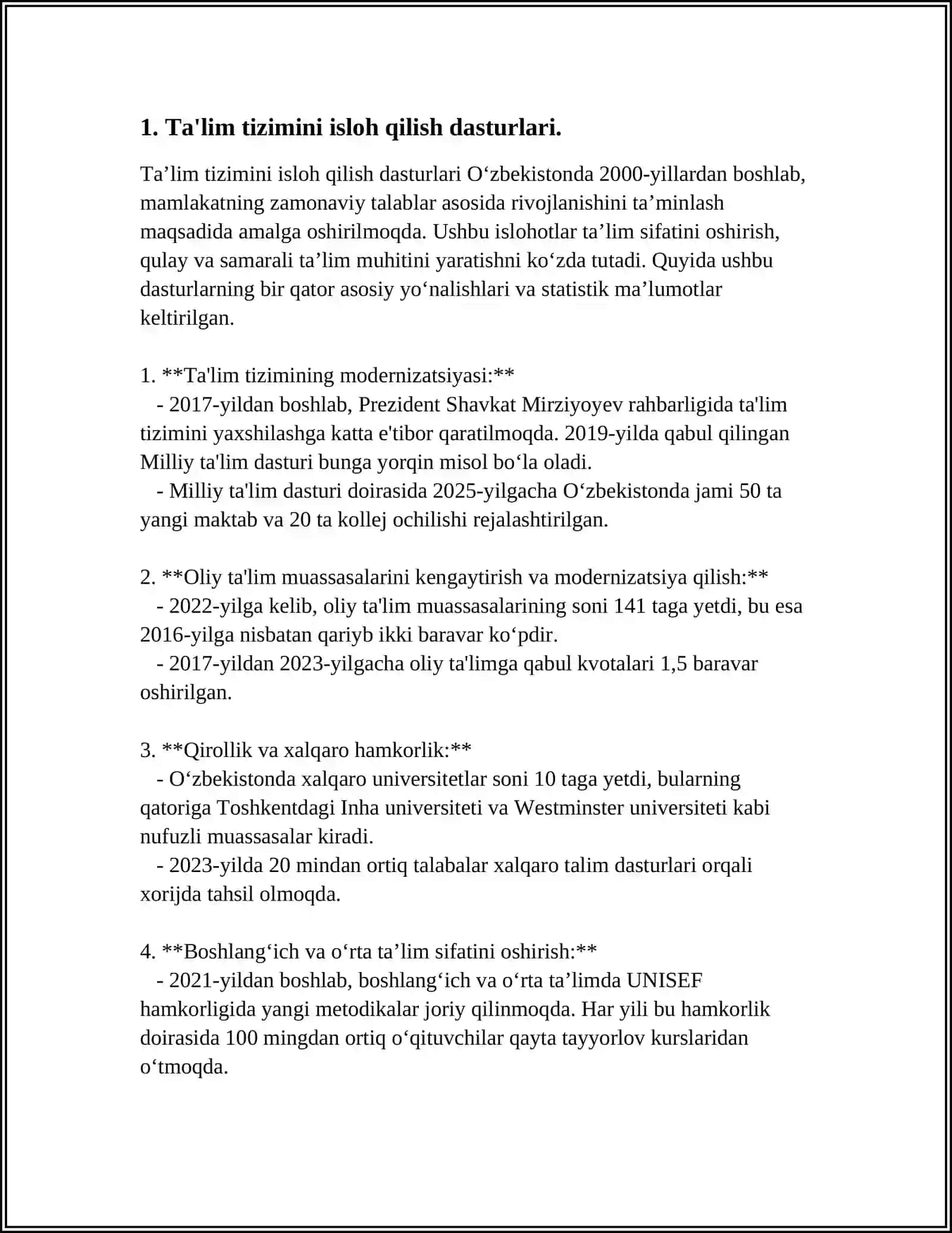 MUSTAQILLIK YILLARIDA OʻZBEKISTON RESPUBLIKASIDA TAʼLIM SOHASIDA AMALGA OSHIRILGAN ISLOHOTLAR 3