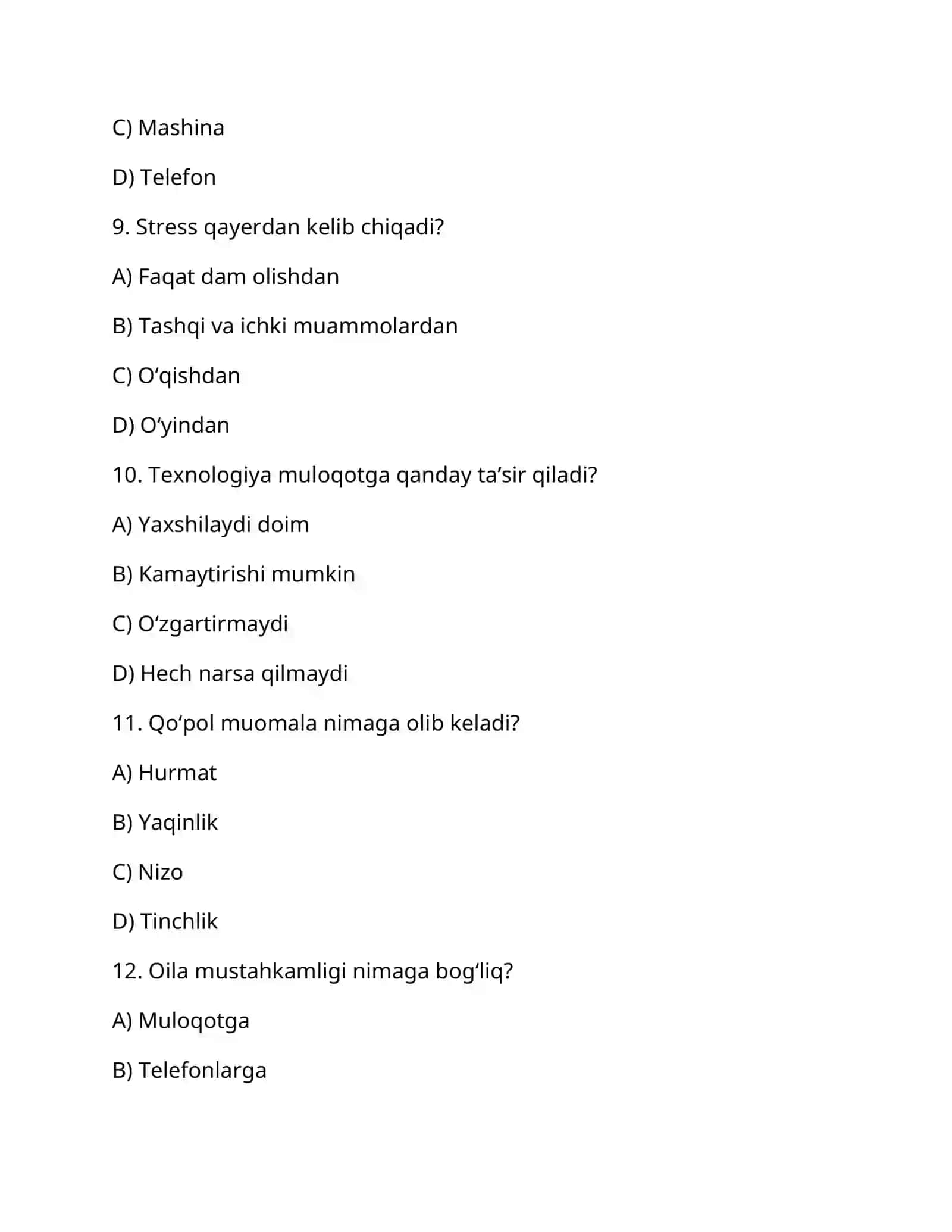 “Oilada muloqotning buzilish sabablari” mavzusi bo‘yicha 20 ta test 3