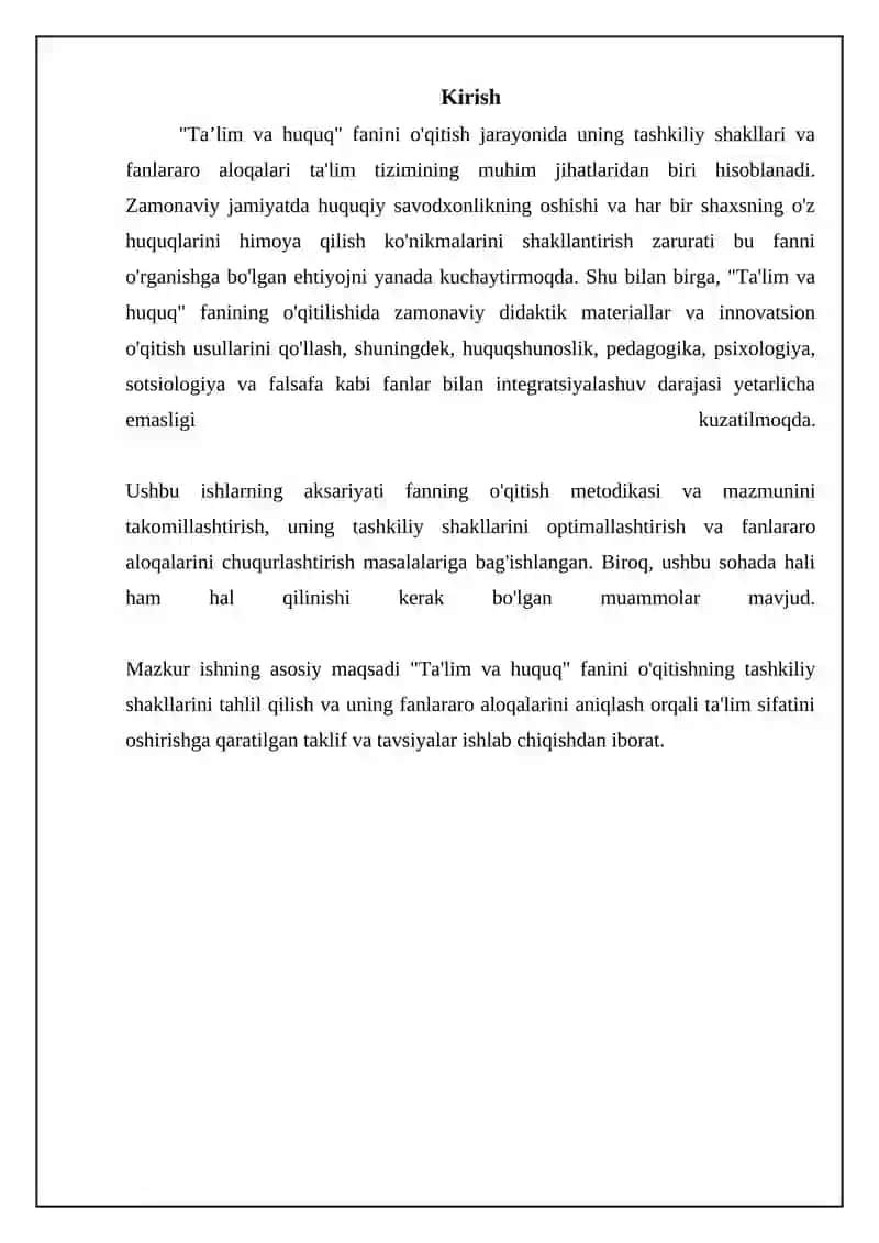 Ta’lim va huquq fanini o'qitishning tashkiliy shakllari va interdisiplinar aloqalari 3