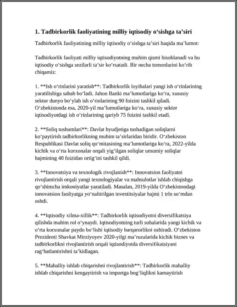 TADBIRKORLIK FAOLIYATINING IQTISODIY RIVOJLANISHGA TA'SIRI 3