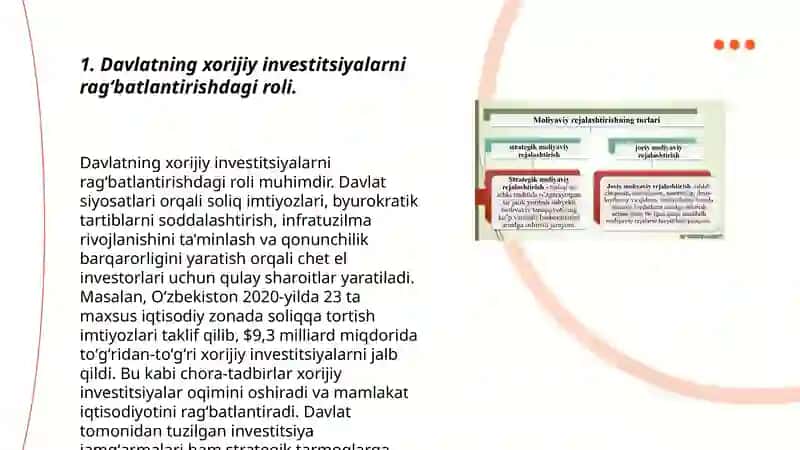 Davlatning xorijiy investitsiyalarni ragʻbatlantirishdagi roli 3