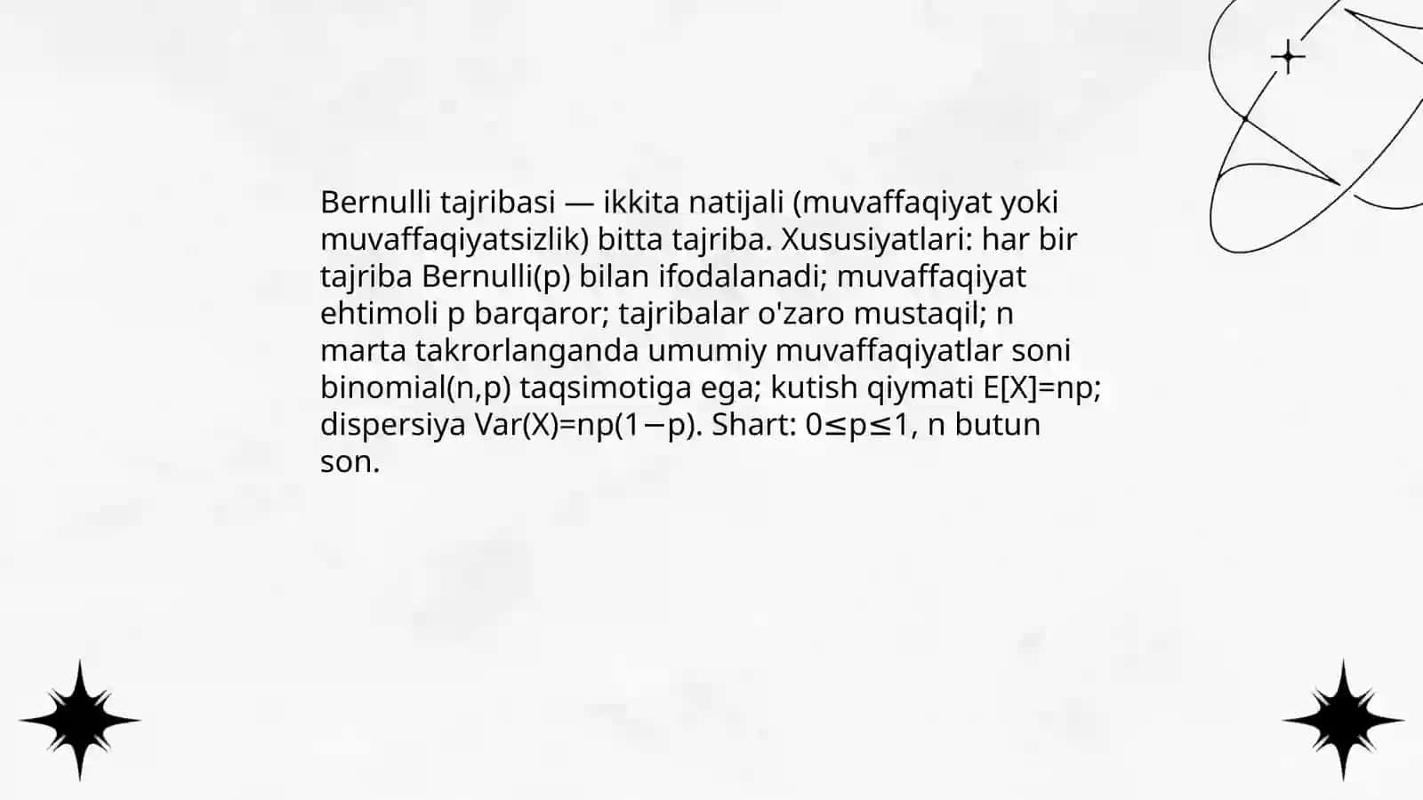 Bernulli tajribalari va ularning xususiyatlari 3