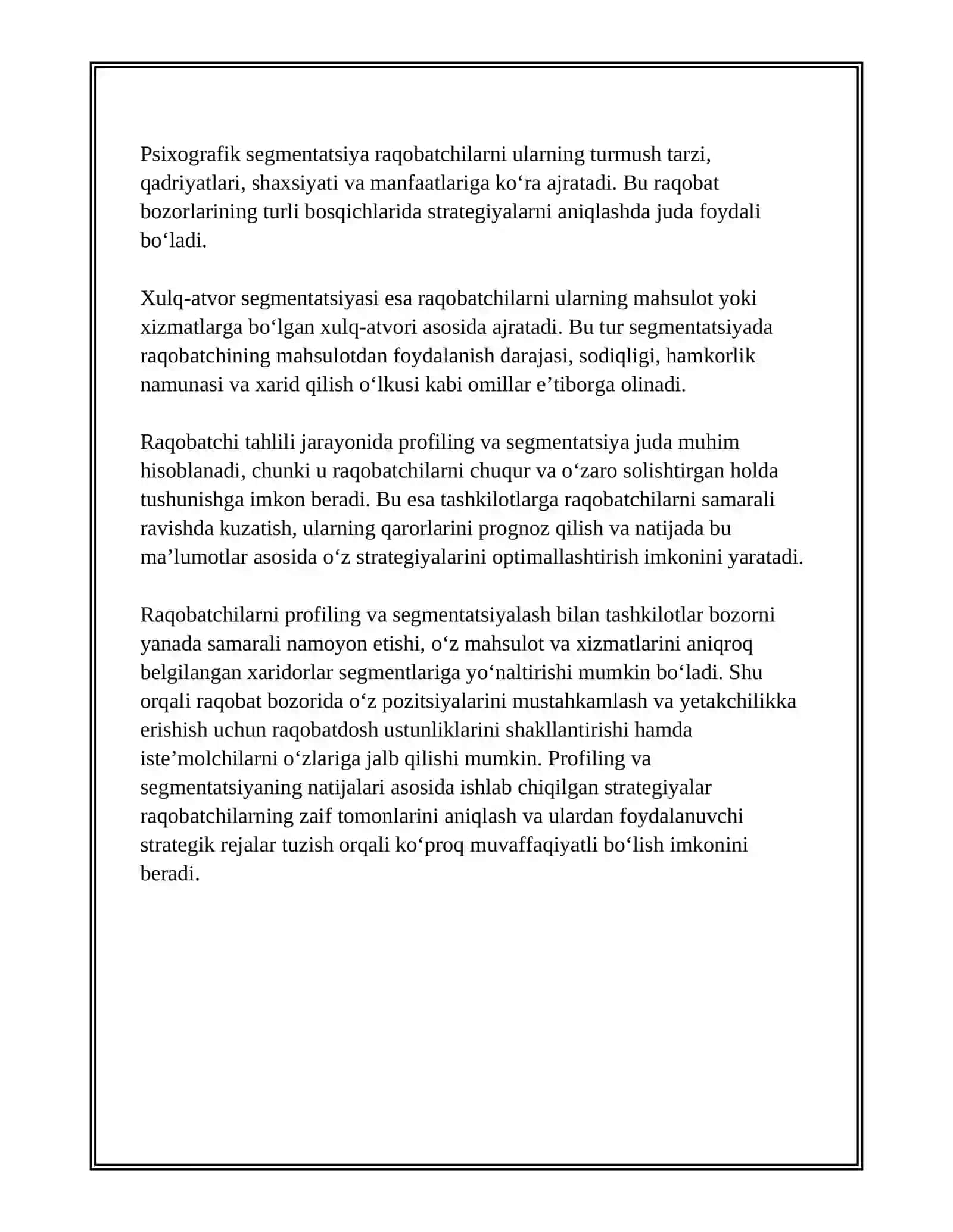 RAQOBAT INTELEKTI:RAQOBATCHILARNI TAHLIL QILISH USULLARI 3