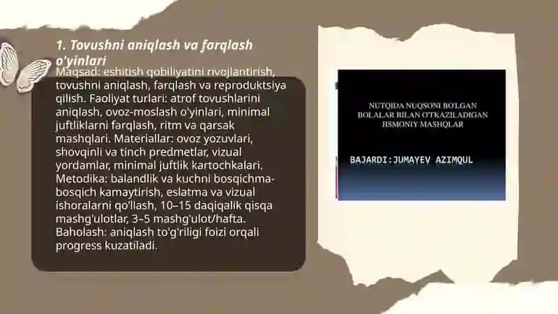 Tovushni aniqlash va farqlash o'yinlari 3