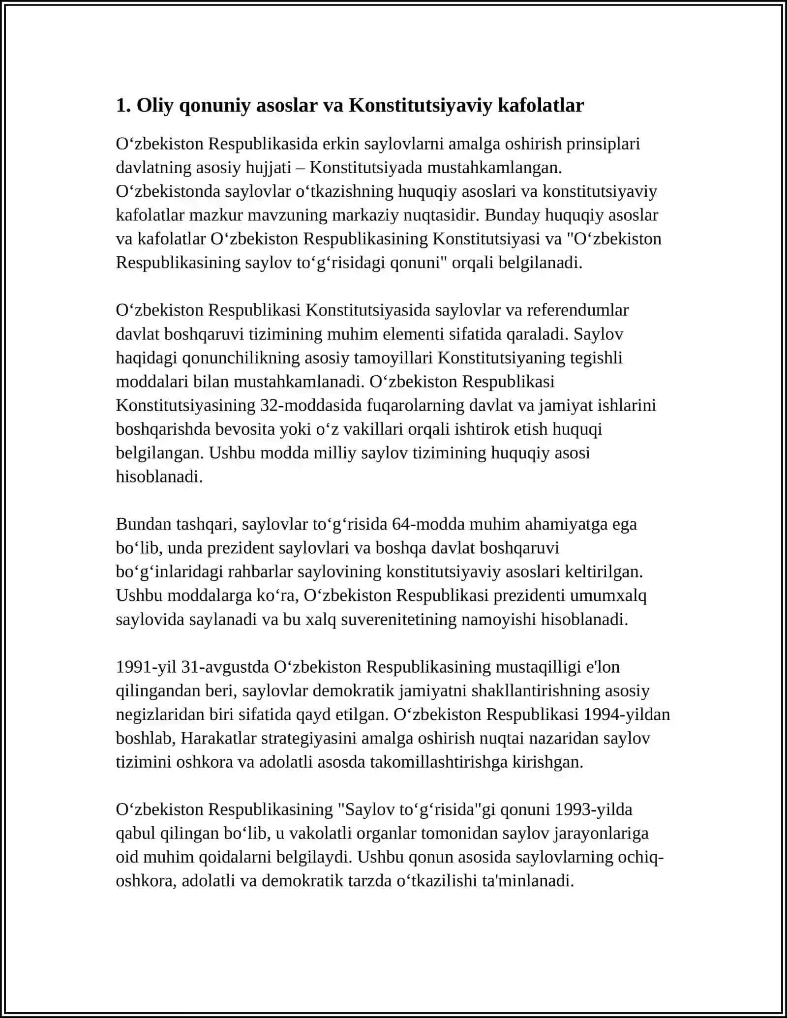 O'ZBEKISTON RESPUBLIKASIDA ERKIN SAYLOVLARNI AMALGA OSHIRISH PRINSIPLARI 3