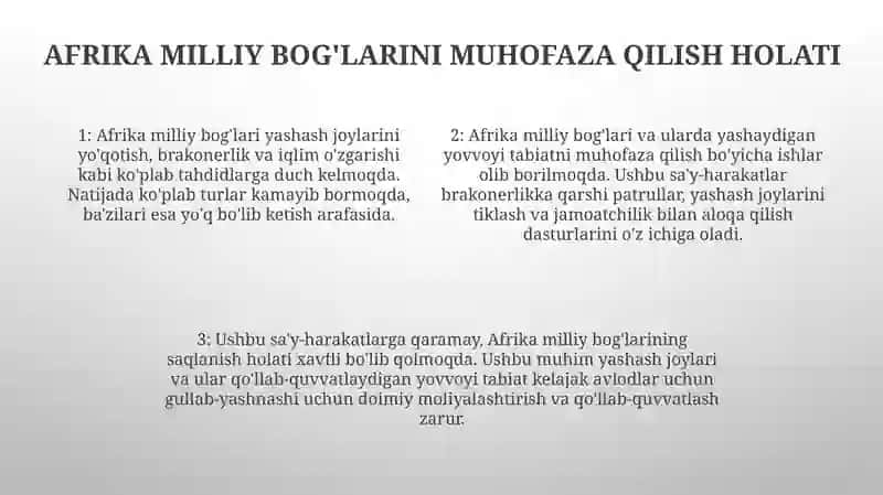 Afrika Materigining Milliy Bogʻlari 3