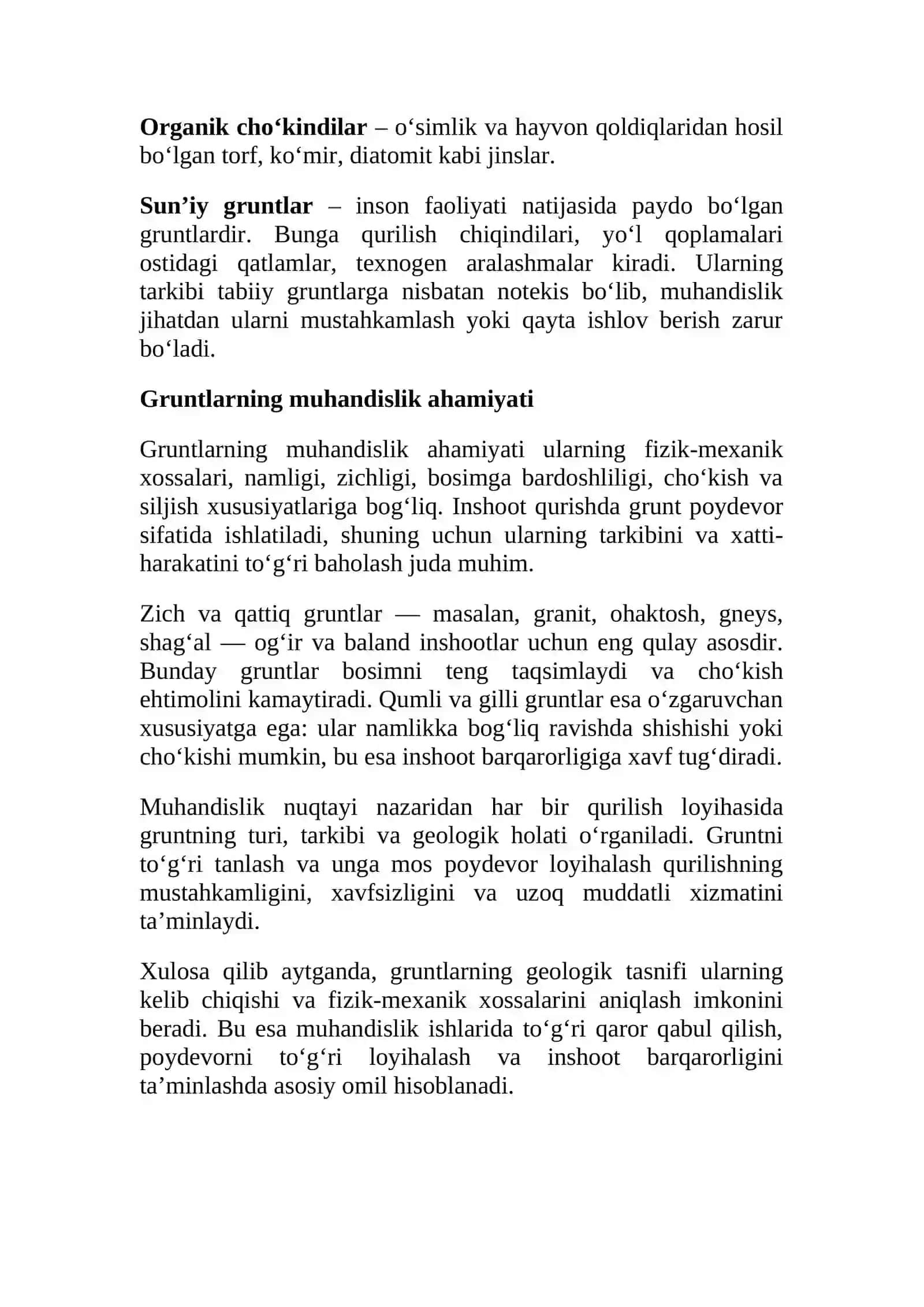 Gruntlarning geologik tasnifi va ularning muhandislik ahamiyati 3