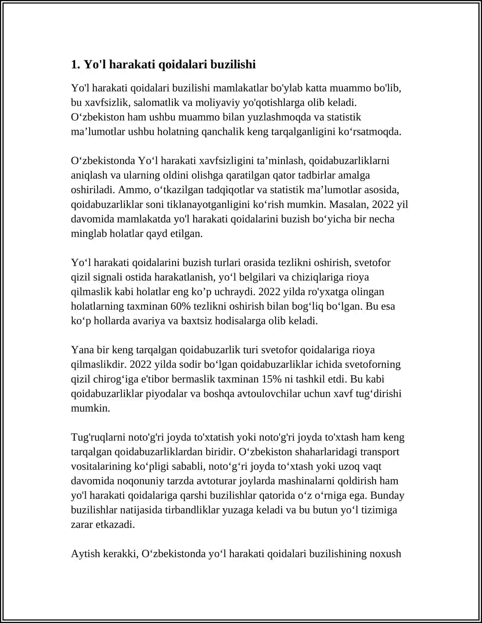 TRANSPORTDAGI HUQUQBUZARLIKLAR TURLARI 3