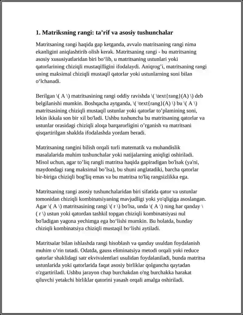 MATRITSANING RANGI HAQIDAGI TEOREMA 3