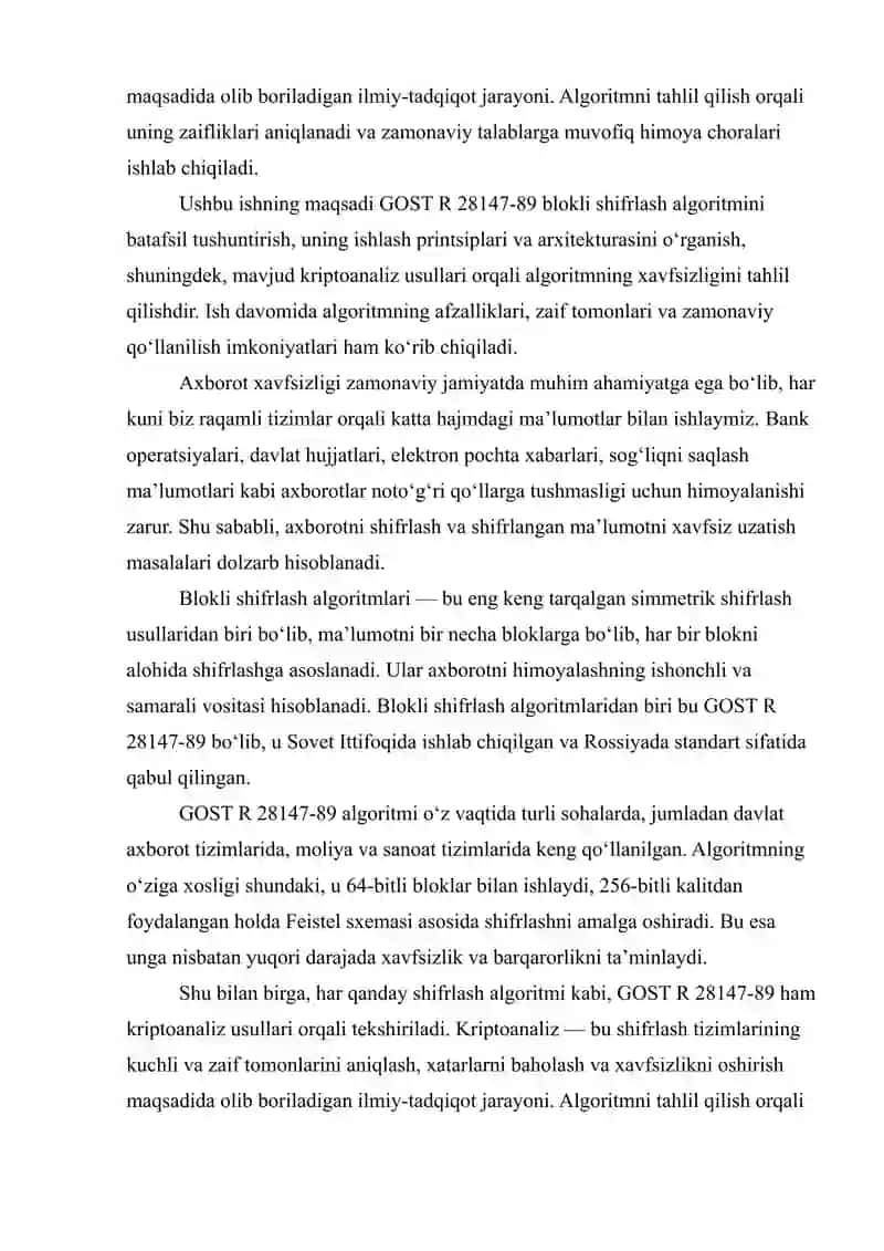GOST R 28147-89 BLOKLI SHIFRLASH ALGORITMI VA UNING KRIPTO TAHLILI 3