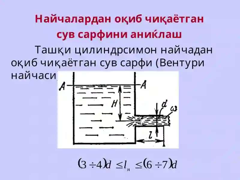 Найчалардан оқиб чиқаётган сув сарфи (Вентури найчаси) 3
