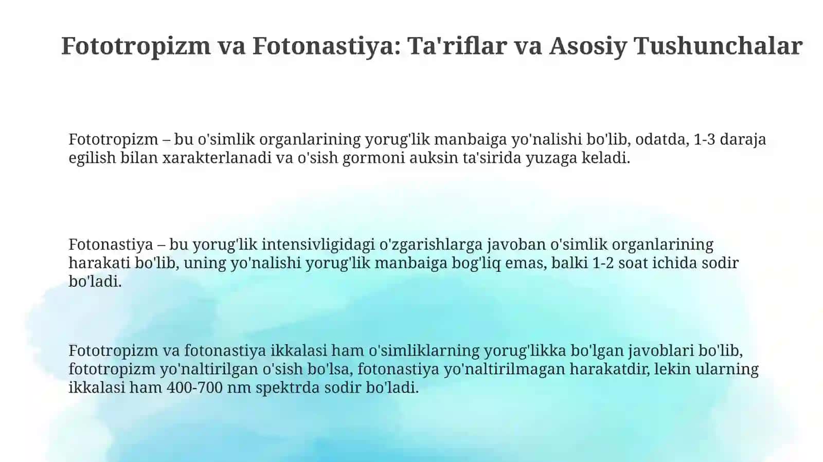 Fototropizm va Fotonastiya: Ta'riflar va Asosiy Tushunchalar 3