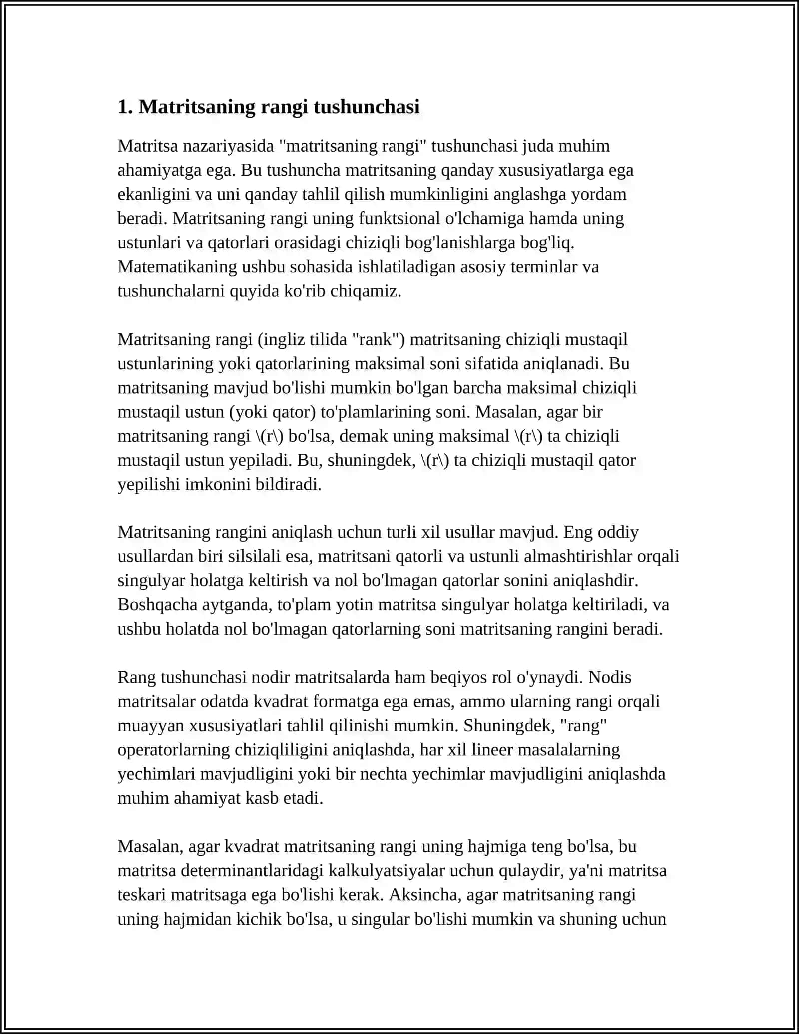 MATRITSA RANGINI MINORLAR ORQALI TOPISH USULLARI 3