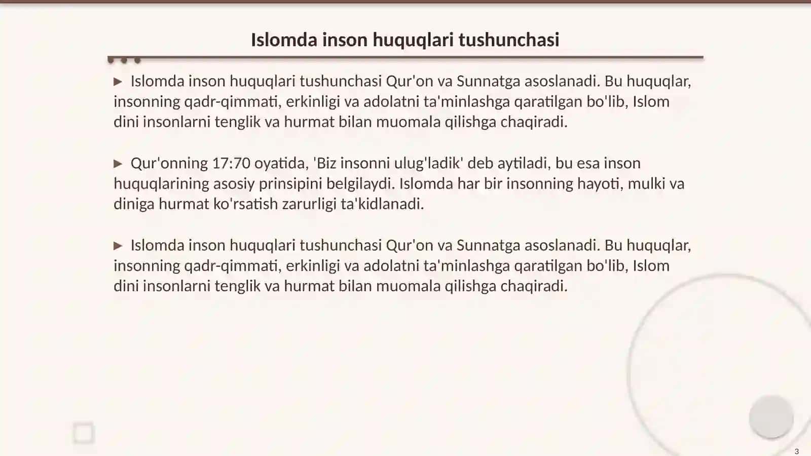 Islomda inson huquq va erkinliklarini ta'minlashning o'ziga xos jihatlari 3