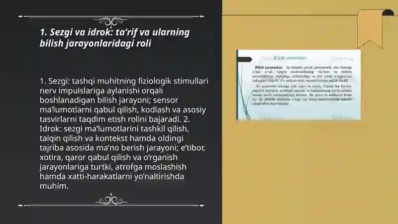 Bilish jarayonlari.Sezgi va idrokning psixologik mohiyati 3