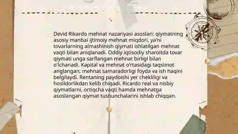 Devid Rikardo mehnat nazariyasi 3