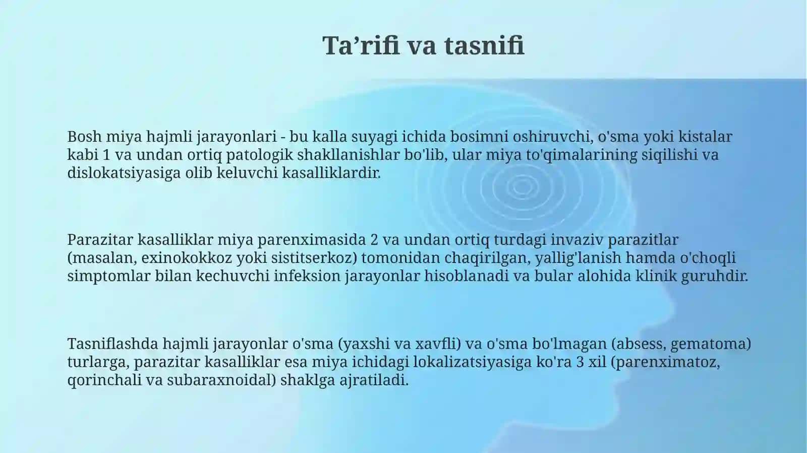 Bosh miya xajmli va parazitar kasalliklari 3