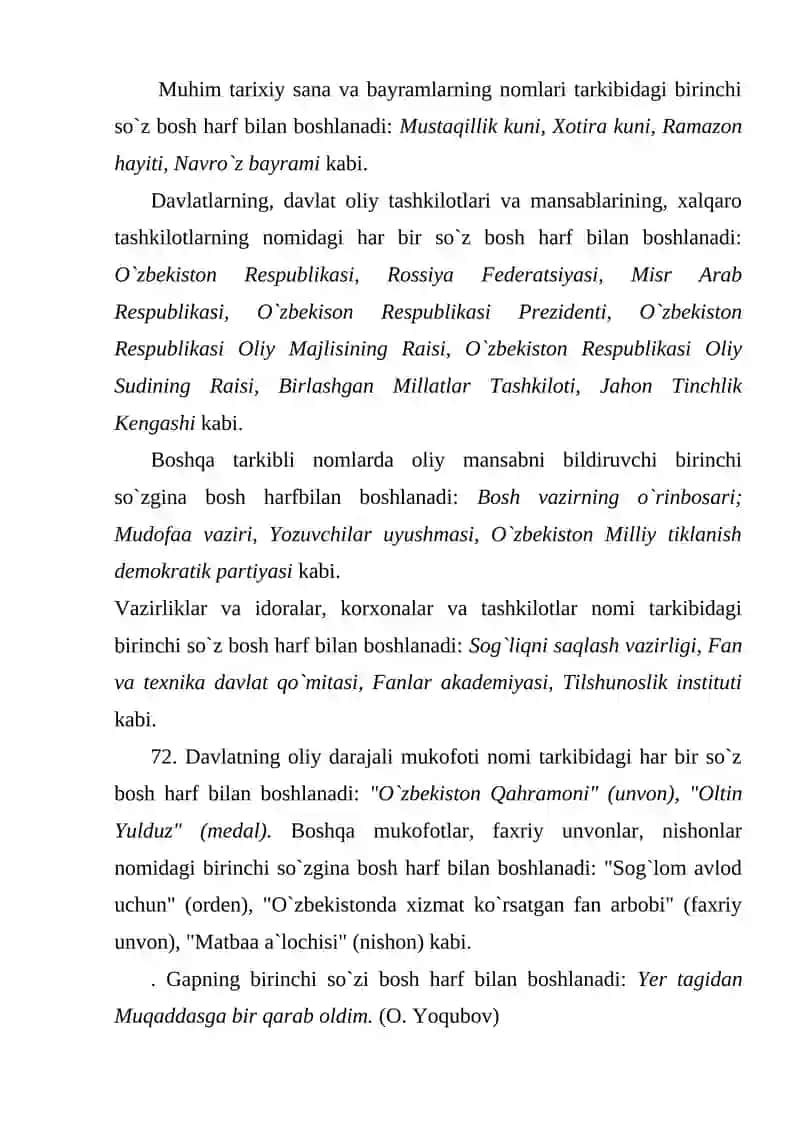 Bosh harflar imlosi. Ko`chirish qoidalari 3