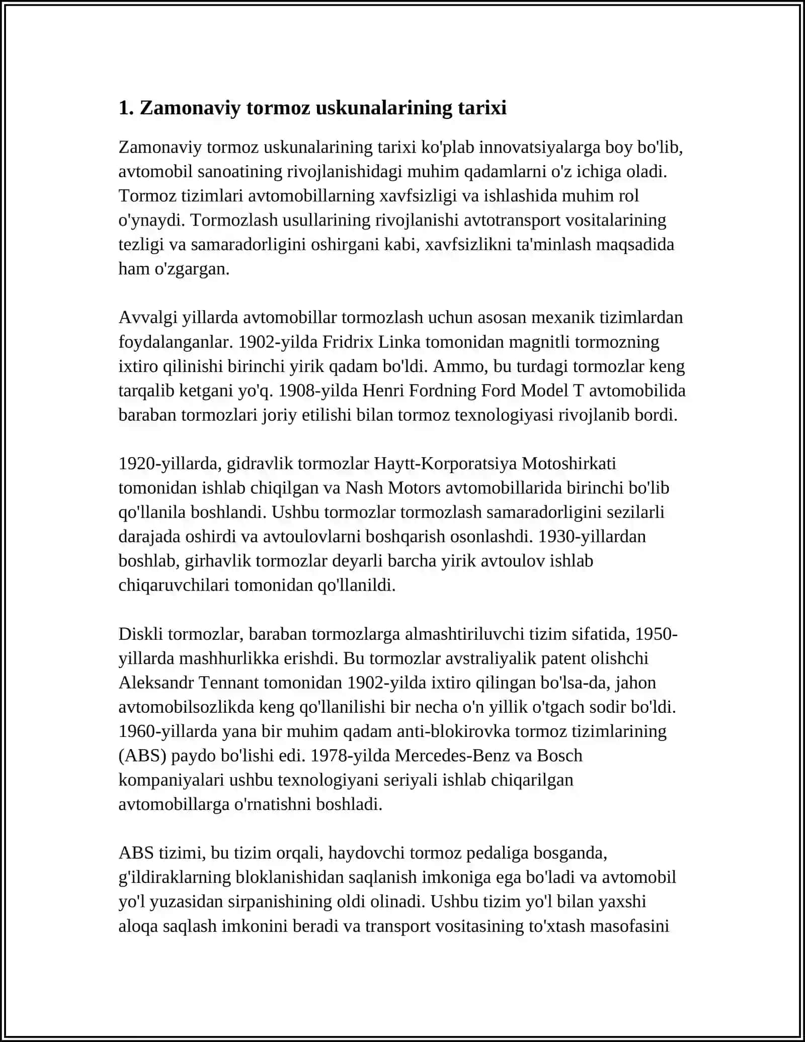 HARAKAT XAVFSIZLIGINI TAMINLOVCHI ZAMONAVIY TORMOZ USKUNALAR 3