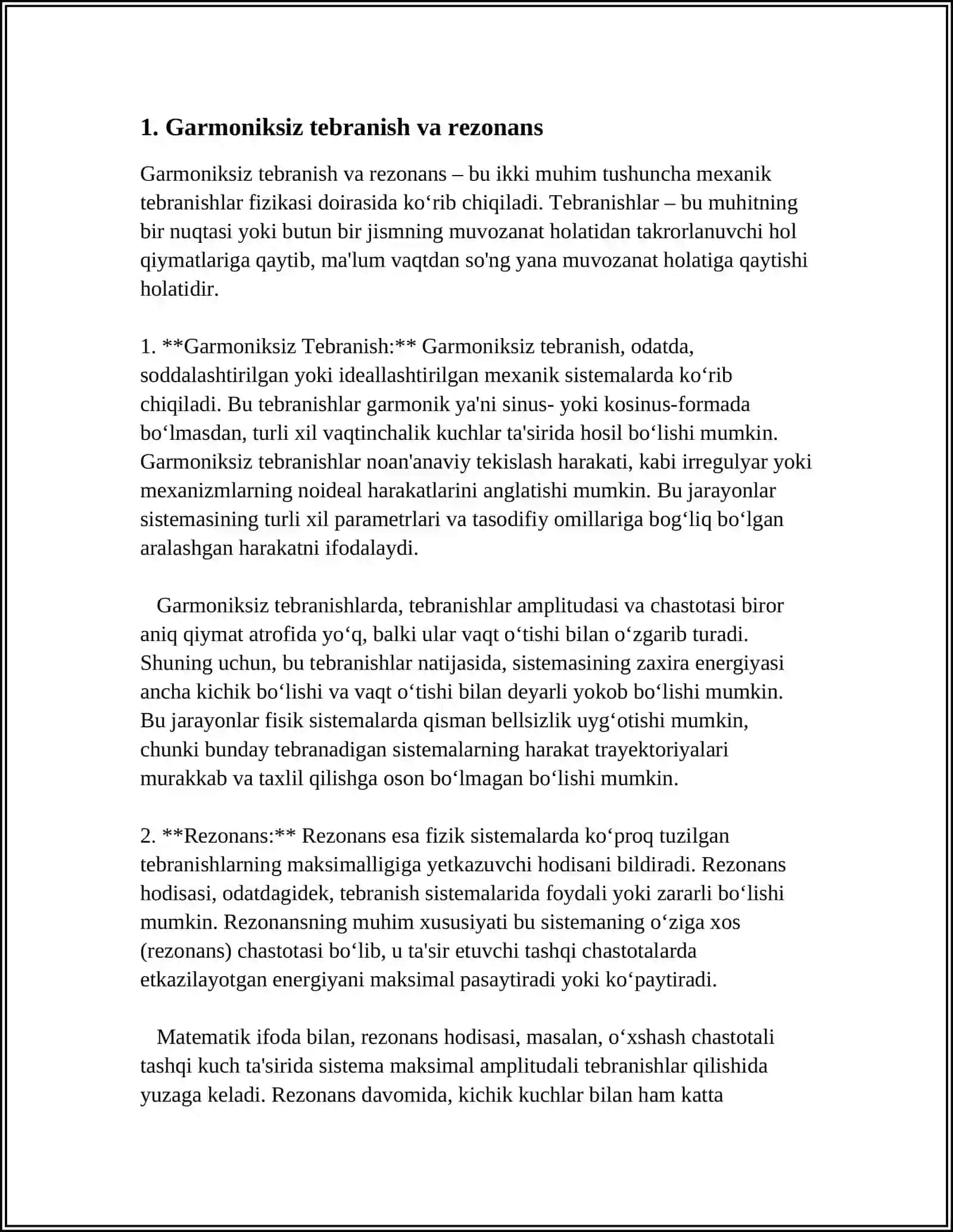 GARMONIK TEBRANISH VA UNI HARAKTERLOVCHI KATTALIKLAR 3