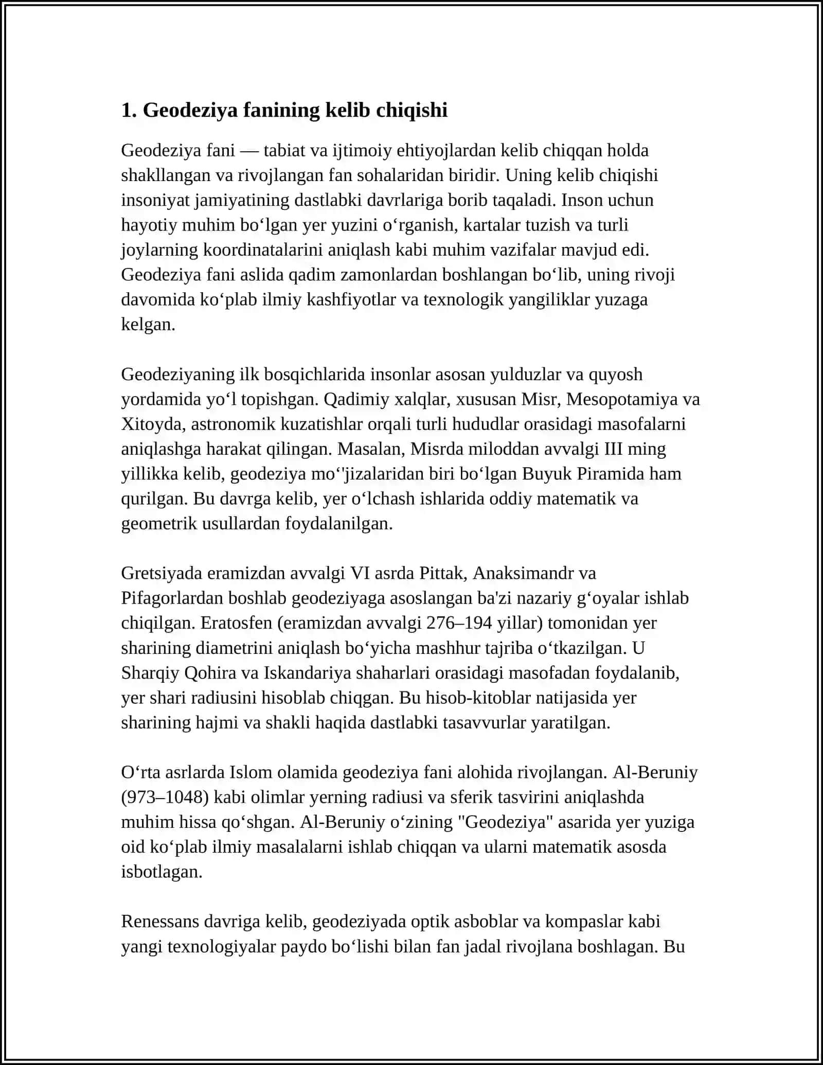 GEODEZIYA FANI TARIXI,VAZIFALARI,YER HAQIDAGI MALUMOT 3