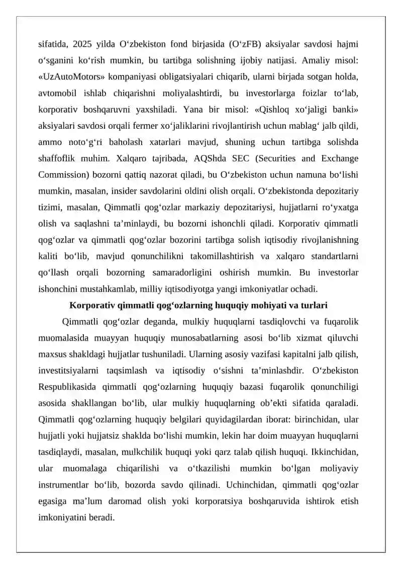 Korporativ qimmatli qog‘ozlar va qimmatli qog‘ozlar bozorini tartibga solish 3