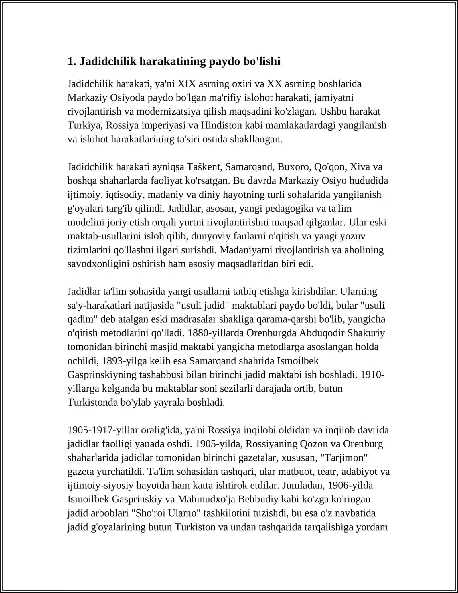 JADIDCHILIK HARAKATI NAMOYONDALARI MAVZUSIDA REFERAT TAYYORLASH 3