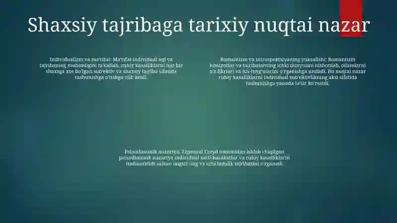 Ótmish Va Bugunning Individual Tajribasini Baholash Turli Xil Psixologik Yónalishlarga Ta'Siri 3