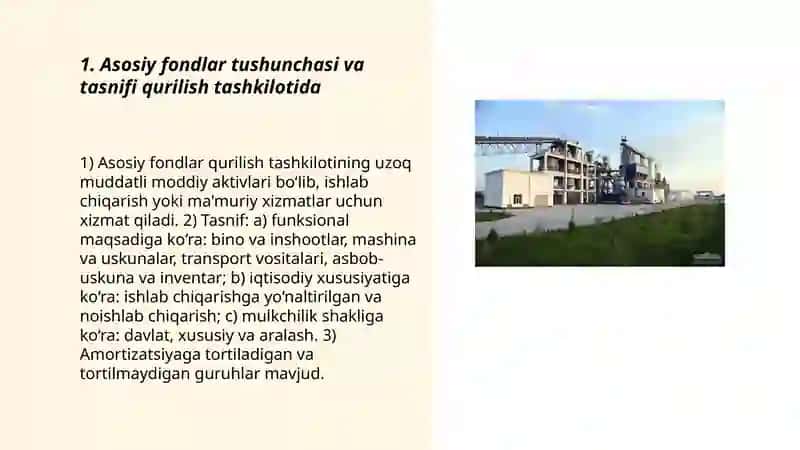 Asosiy fondlar tushunchasi va tasnifi qurilish tashkilotida 3