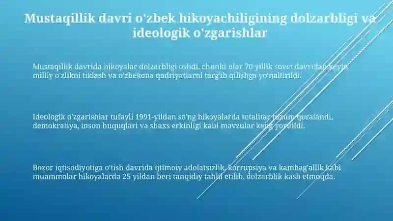 Istiqlol davri o'zbek qissachiligining o'ziga xos qirralari 3