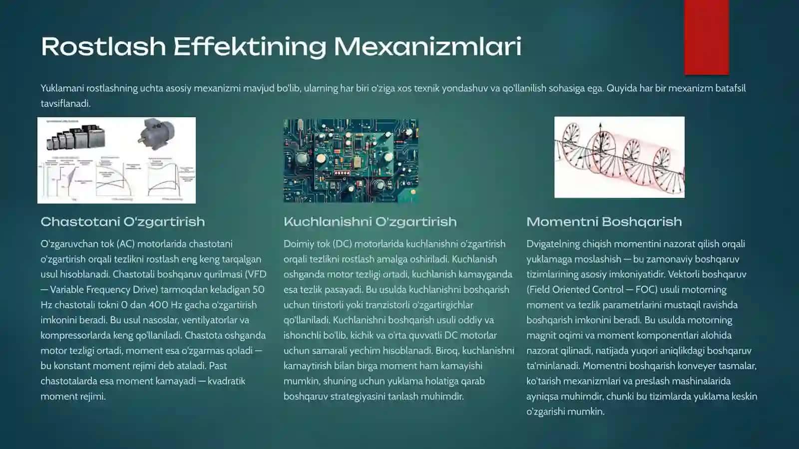 Yuklamani Rostlash Effektining Mexanizmlari va Tormozlash Momentining Ta'siri 3