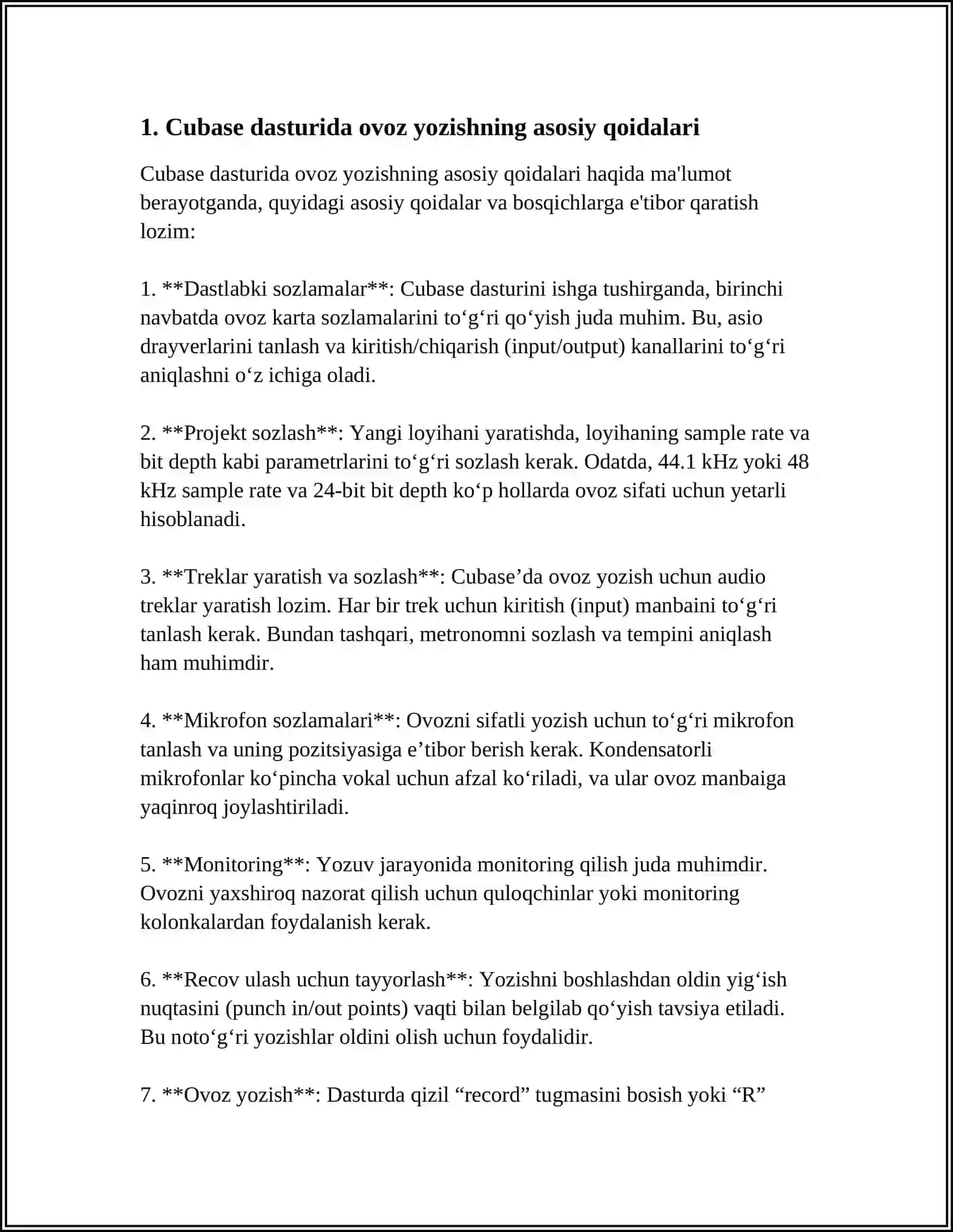 AUDIO FAYLLARNI QAYTA ISHLASH DASTURLARI: CUBASE DASTURIDA OVOZ YOZISH TEXNOLOGIYASI 3