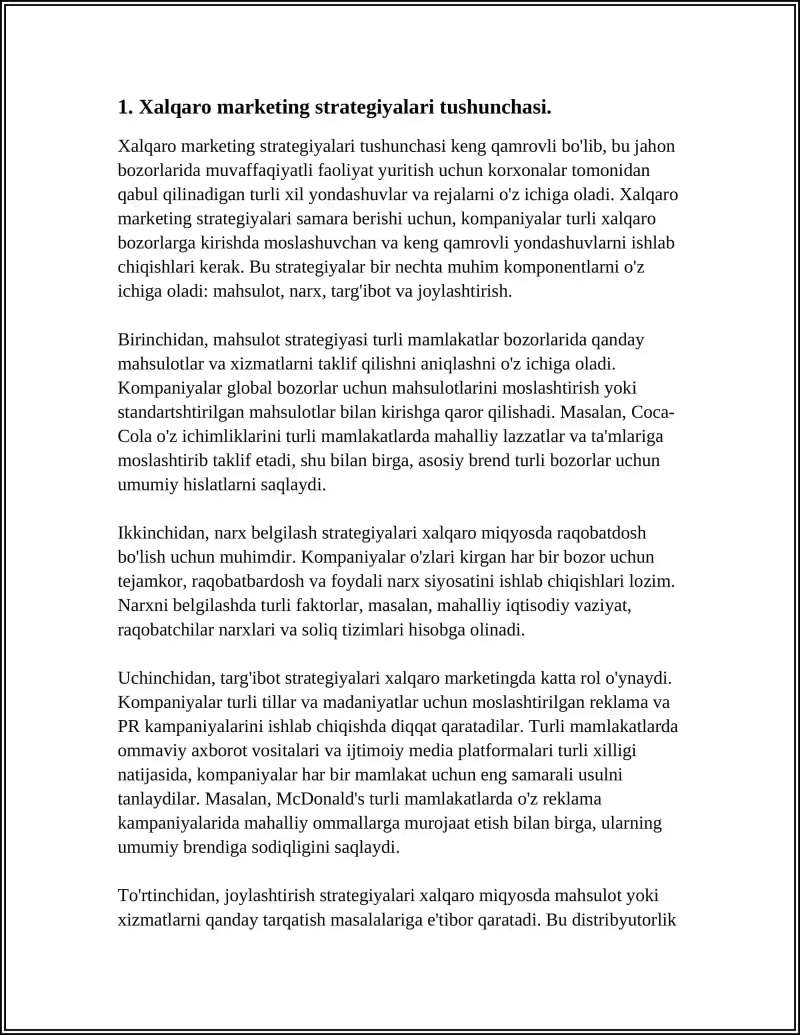 Xalqaro marketing strategiyalari tushunchasi 3