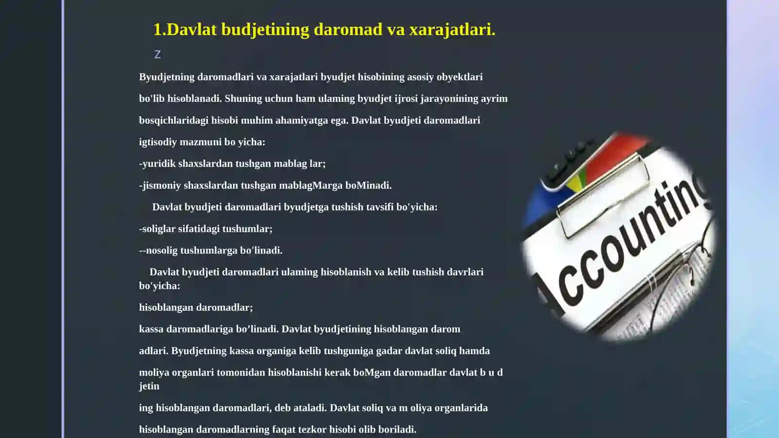 Davlat sektorida buxgalteriya hisobi fanidan “Davlat maqsadli va boshqa budjetdan tashqari jamg’armalari bo’yicha moliyaviy natijalari hisobi“ mavzusida taqdimoti 3