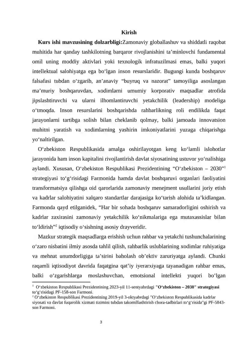 Inson resurslarini boshqarishda yetakchilik va rahbarlik roli. 3