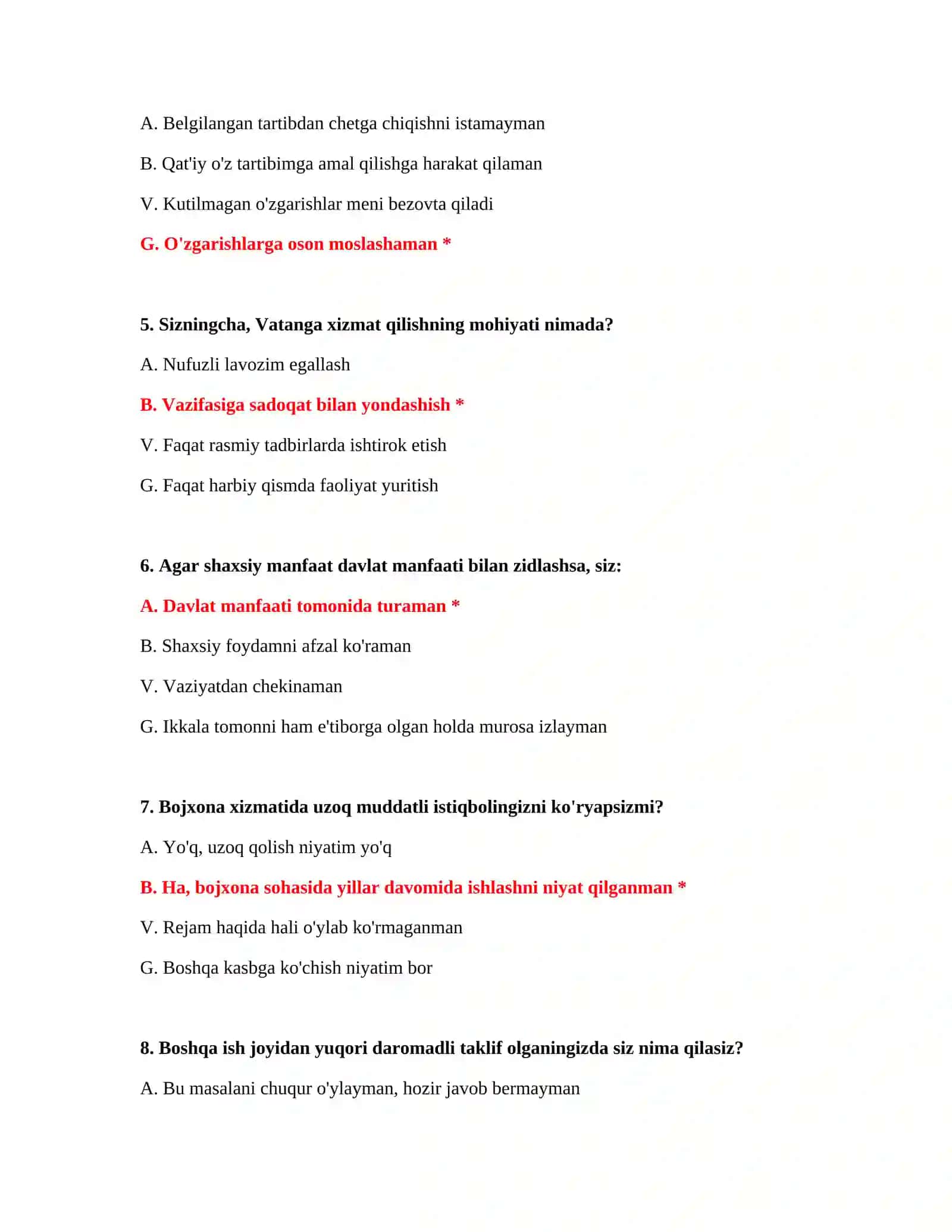 Bojxona test savollarini ishlash 3