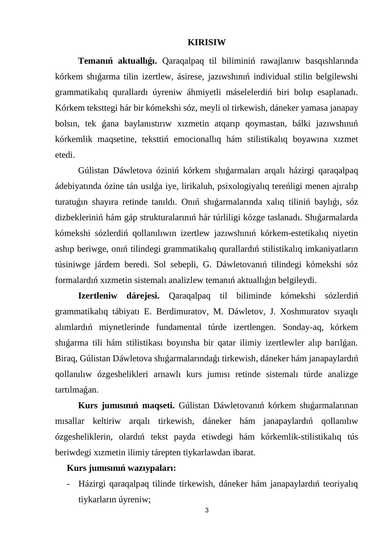 G.DÁWLETOVA SHÍǴARMALARÍNDA QOLLANÍLǴAN KÓMEKSHI SÓZLER 3
