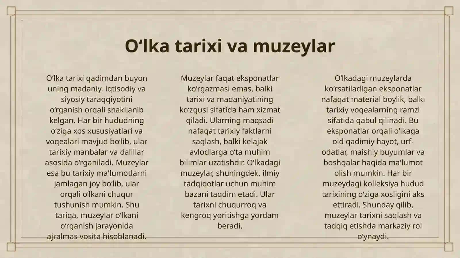 O'LKA TARIXINI OʻRGANISHDA MUZEYLARNING OʻRNI 3