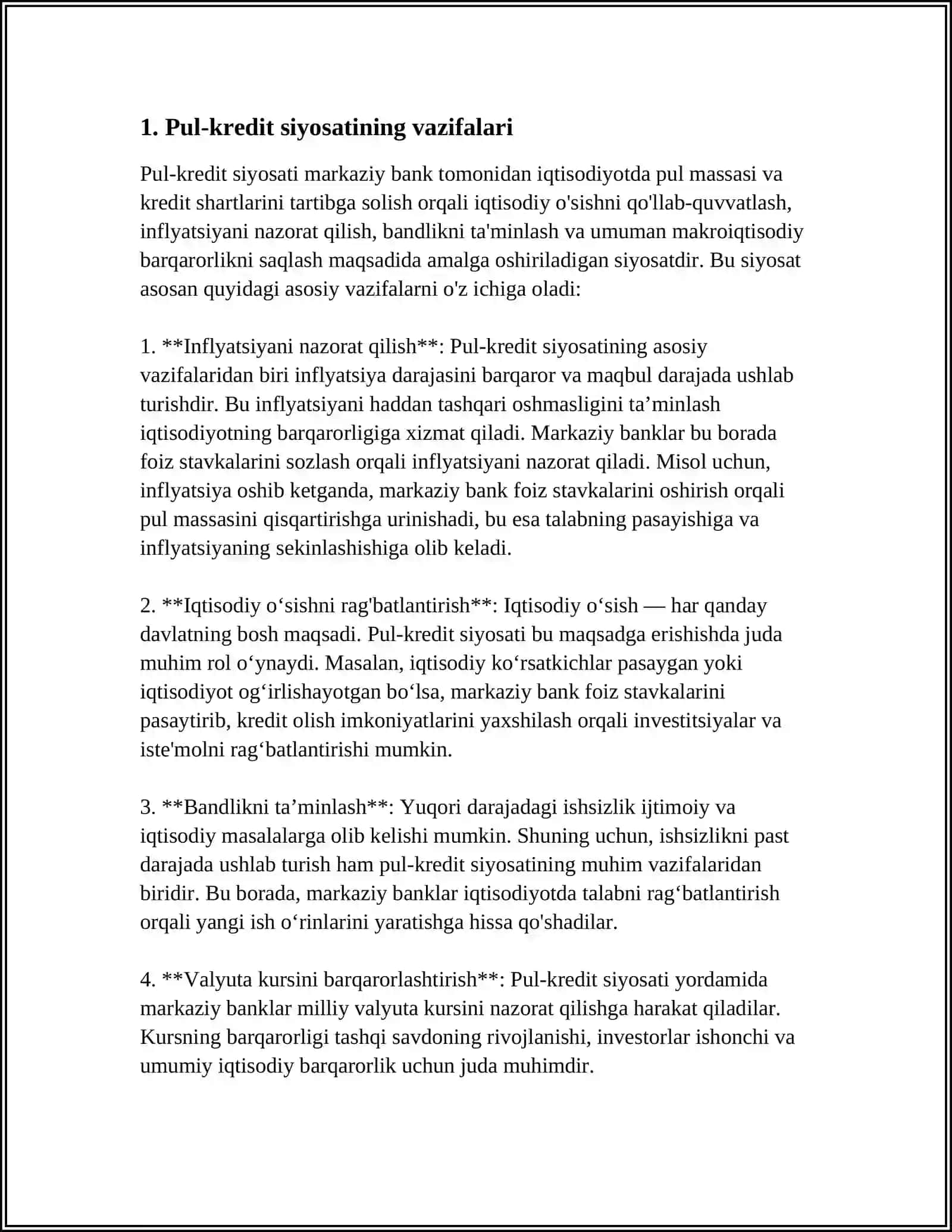 MUSTAQIL ISH Mavzu: MONETAR SIYOSATNING AN’ANAVIY VA NOAN’ANAVIY INSTIRUMENTLARI 3