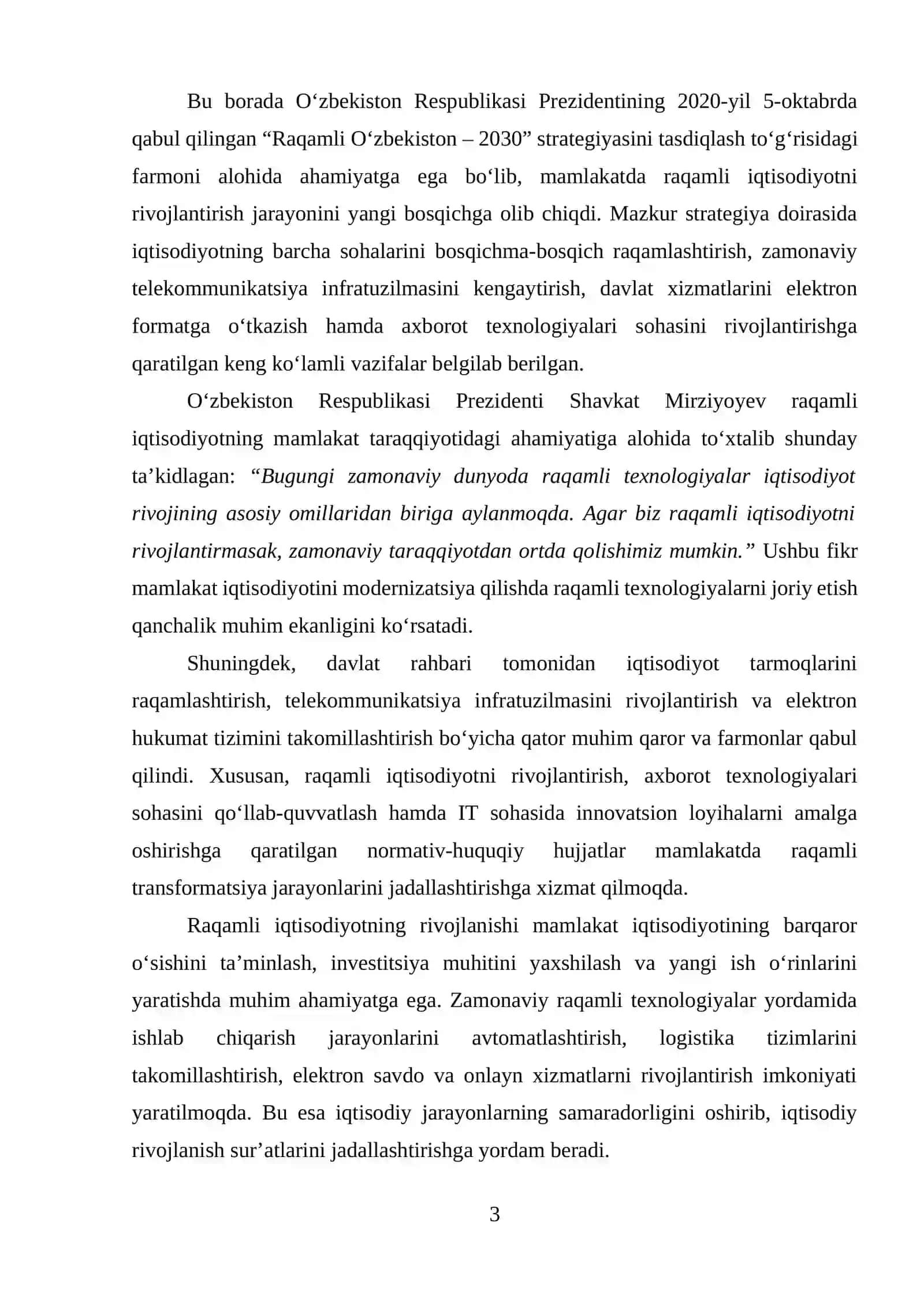 O‘ZBEKISTONDA RAQAMLI IQTISODIYOTNI RIVOJLANTIRISHNING ASOSIY YO‘NALISHLARI VA ISTIQBOLLARI 3