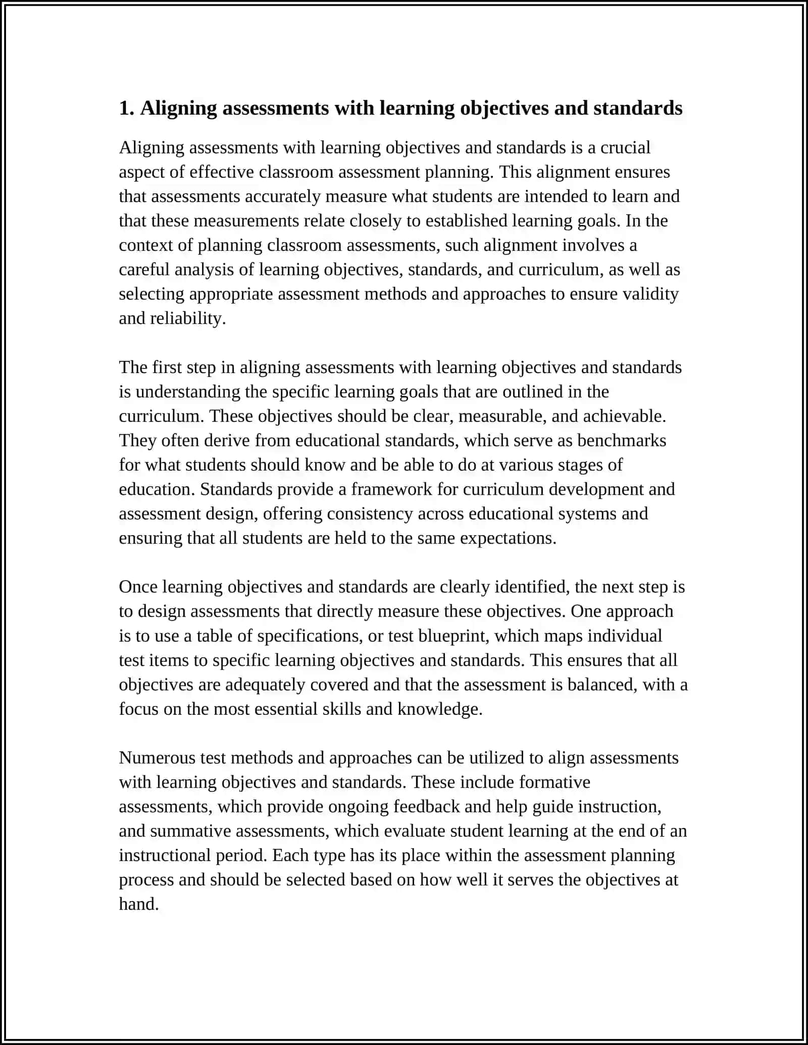 PLANNING CLASSROOM ASSESSMENT, TEST METHODS AND APPROACHES TO TEST PLANNING 3