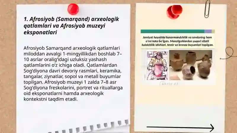 Oʻzbekiston hududidagi ilk shaharlar va muzey ekispanatlari 3